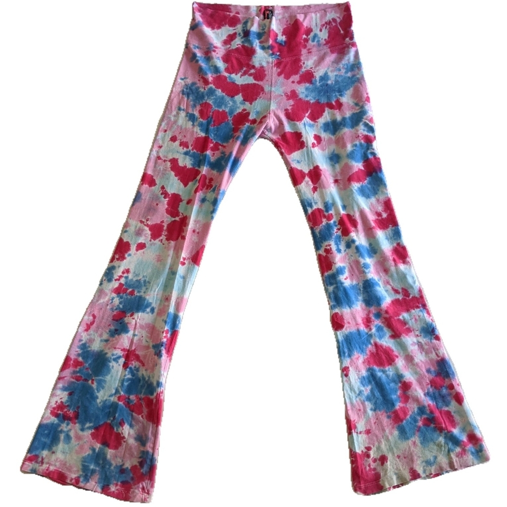 Bright colored y2k tie-dye flared cotton leggings